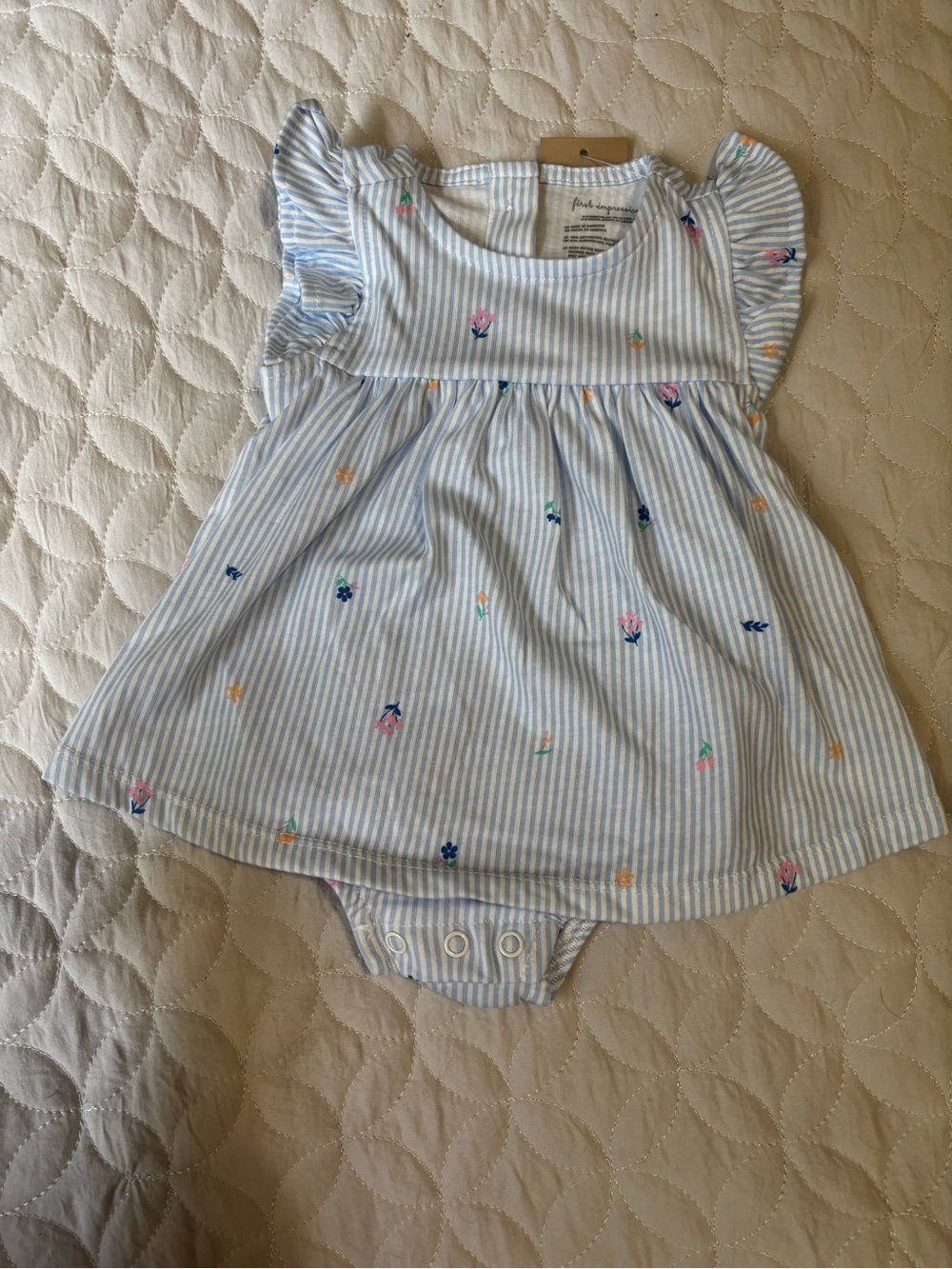 First Impressions Light Blue & White Striped Floral Baby Dress